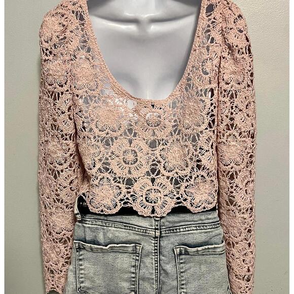 Zara Other - NWT Zara Pink Crochet Long Sleeve Crop Top Blouse, Size M